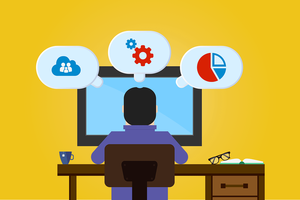 A business personnel working on CRM software.